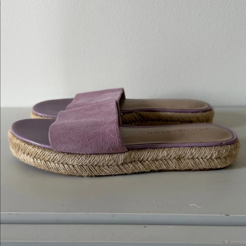H by Halston Norma Pink/Lilac Suede Espadrille Slide Sandals. Sz 5M